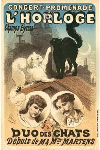 Concert-promenade De L'horloge /
Champs Elysees / Duo Des Chats / Debuts De M. & Mlle Martens. 1876.
Affiche D'interieur. by Jules Cheret