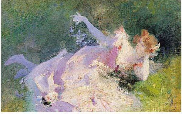 Jeune Femme Allongee Dans L'herbe - view 1