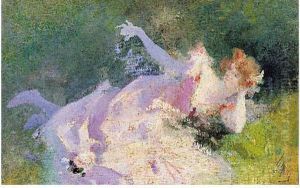 Jeune Femme Allongee Dans L'herbe by Jules Cheret