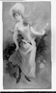 Elegante A L'eventail. Pastel by Jules Cheret