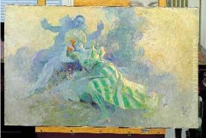 Cheret . Pierrot Et Colombine. Huile Sur Toile Signee En Bas A Droite by Jules Cheret