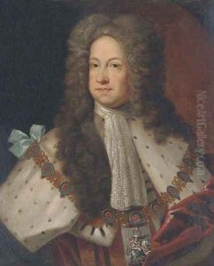 Portrait of King George I (1660-1727), half-length, in garter robes, in a feigned oval
