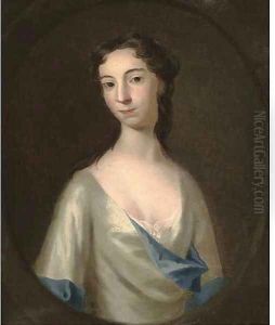 Portrait of a lady, bust-length, in a green dress, feigned oval