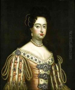 Portrait of Queen Mary II, half length, wearing an ermine-lin by Sir Godfrey Kneller