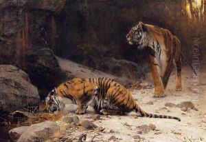 Tigers at a Drinking Pool by Wilhelm Kuhnert