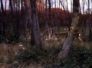 Deer in a Forest by Wilhelm Kuhnert
