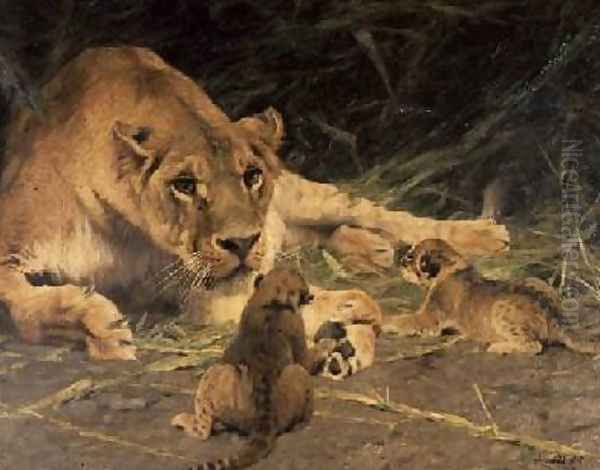 A Lioness and Her Cubs - view 1