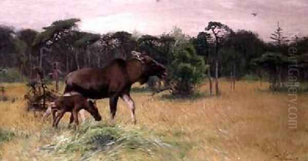 Moose with her Calf in a Landscape 2 - view 1
