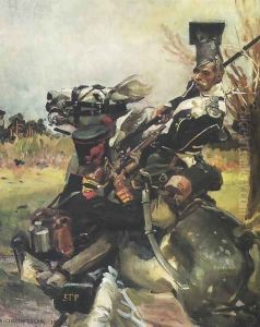Fight between a Uhlan and a Foot Soldier by Wojciech Kossak