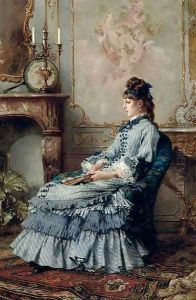A seated girl in an elegant blue dress by Frederick Hendrik Kaemmerer