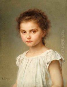 Half-length Portrait of a Girl (Brustbild eines kleinen Madchens) by Ludwig Knaus