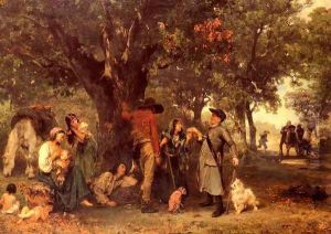 Zigeuner Im Walde, Vom Ortsschulzen Uber Ihre Legitimation Ausgefragt (Gypsies in the Forest) by Ludwig Knaus