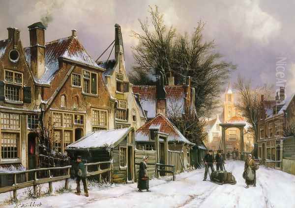 A Townview with Figures on a Snow Covered Street - view 1