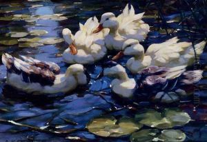 Five Ducks In A Pond by Willem Koekkoek