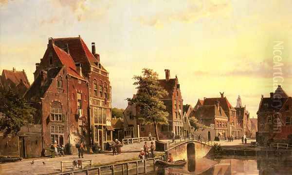 Figures by a Canal in a Dutch Town - view 1