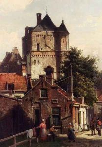 Figures In The Streets Of Harderwijk by Willem Koekkoek