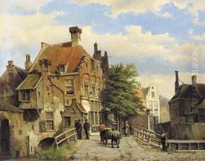 A street scene in a Dutch town by Willem Koekkoek