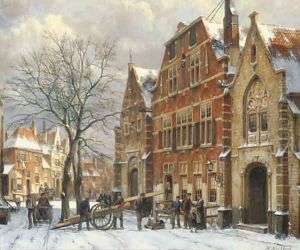 Winter daily activities on a sunny day in Oudewater by Willem Koekkoek