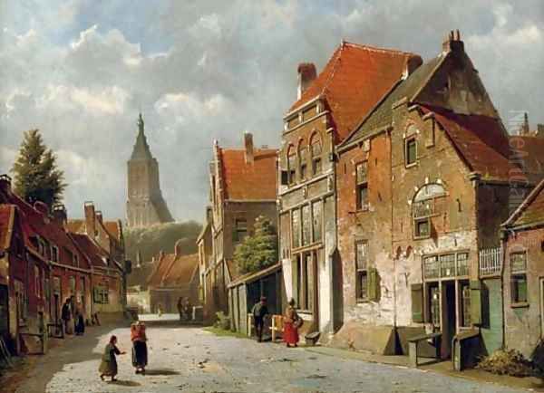 A sunlit street in a Dutch town - view 1