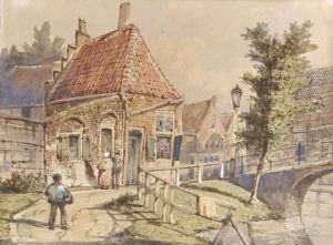 A view in a Dutch village by Willem Koekkoek