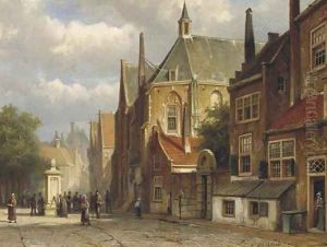 Figures by a wellhead in a Dutch town