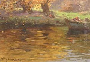 Autumn Landscape on the Riverside by Roman Kochanowski
