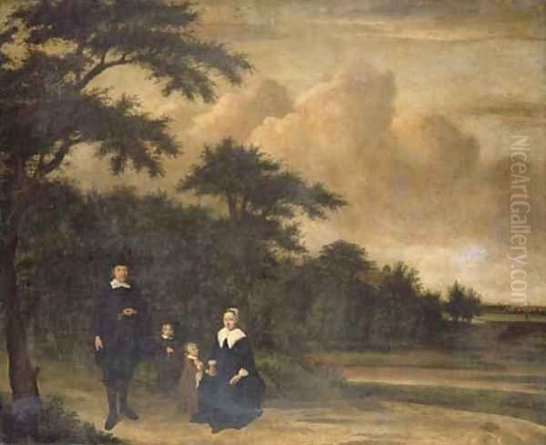 A group portrait of a gentleman and a lady with their children in an extensive wooded landscape - view 1