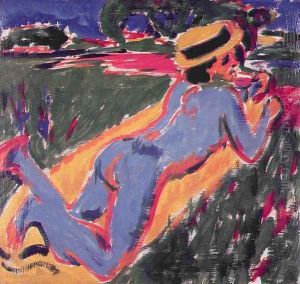 Blue Reclining Nude with a Straw Hat