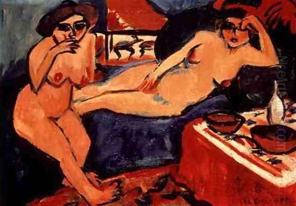 Two Nudes on a Blue Sofa - view 1