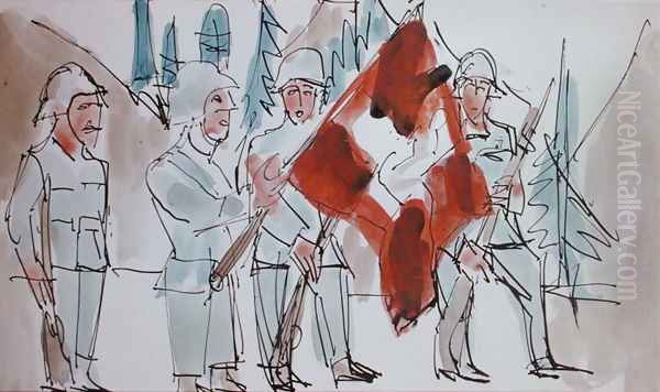 Swiss Soldiers with Flag - view 1