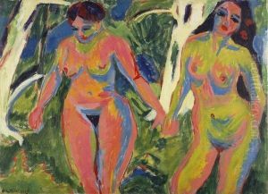 Zwei nackte Frauen im Wald by Ernst Ludwig Kirchner
