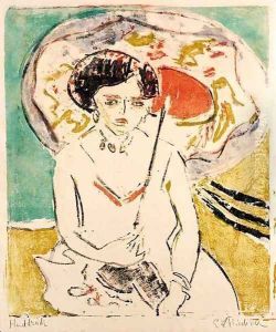 Dodo mit japanischem Schirm by Ernst Ludwig Kirchner