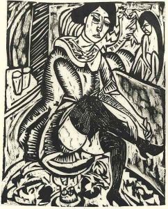 Frau, Schuh zuknopfend by Ernst Ludwig Kirchner