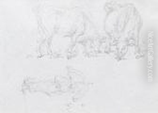 Study Of Two Cows And A Figure Carrying An Umbrella
Inscribed In Shorthand - view 1