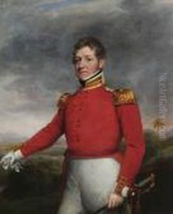 Portrait Of An Officer Of The 32nd Regiment Of Foot, A View Of India Beyond by George Chinnery