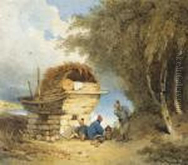 Chinese Peasants Cooking By A Junk - view 1