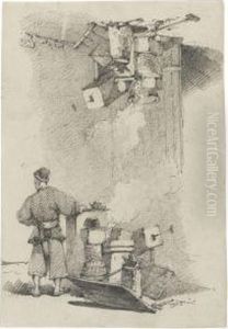 Two Studies Of A Chinese Workshop One With A Standing Malefigure