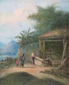 Working In The Timber Yard by George Chinnery