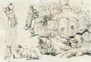 Study Of An Indian Landscape And Figure Studies by George Chinnery