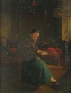 A Chinese Man Reading In A Interior