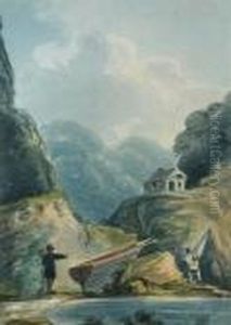 Fishermen Taking In Nets By A Lake by George Chinnery