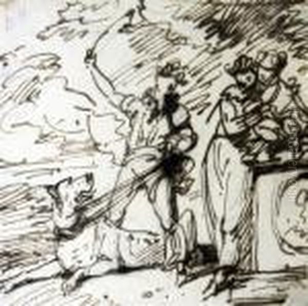 Figures With A Hound - view 1