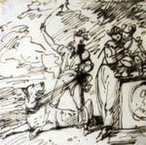 Figures With A Hound by George Chinnery