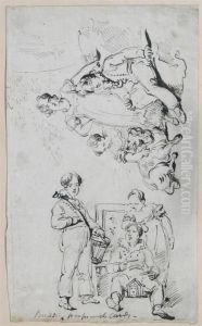 Two Studies Of Children On One Sheet by George Chinnery