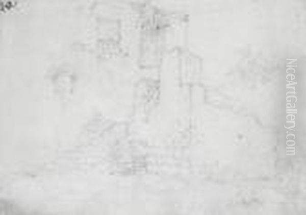 Figures Outside A Building - view 1
