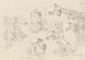 Studies Of Street Vendors, Fishermen, And Figures by George Chinnery