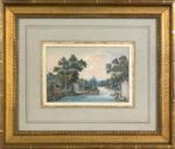 Gouache Chinese River Scene With Figures - view 1