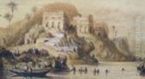 Far Eastern River Scene; Watercolour, Bears Later Inscription Verso,17x9.5cm