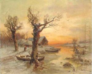 The riverside at winter by Iulii Iul'evich (Julius) Klever