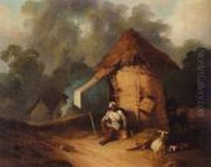 Indian Watchman And His Goat by George Chinnery